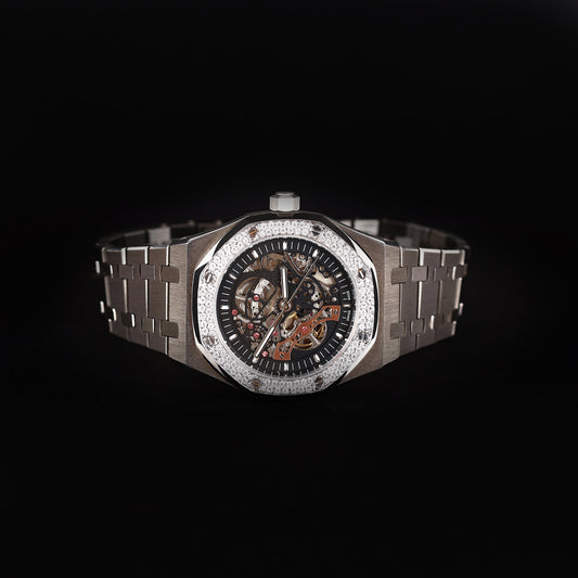 premium mechanical watch with open dial and visible movement