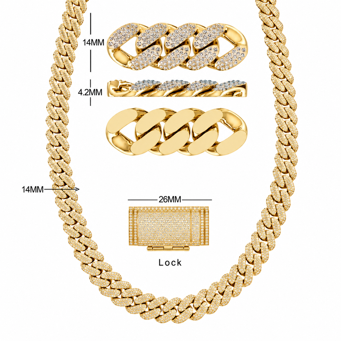 14mm Moissanite Diamond Fully Iced Three Row Cuban Link Chain
