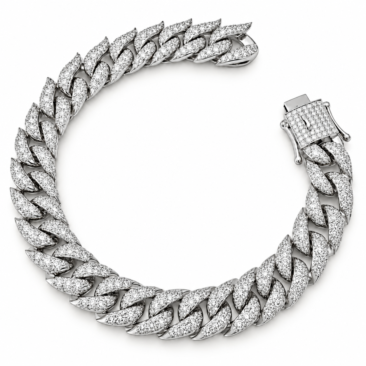 8MM Moissanite Spiked Cuban Link Bracelet with Box Clasp