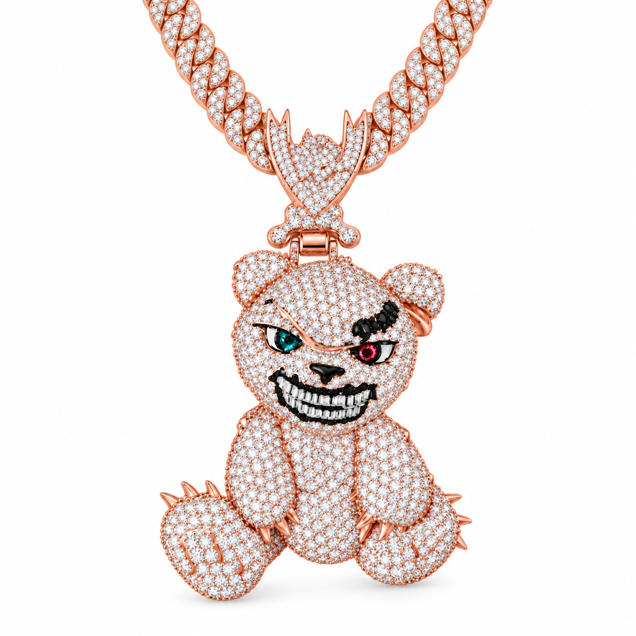 Spiked Bear With Crossed Swords Diamond Pendant