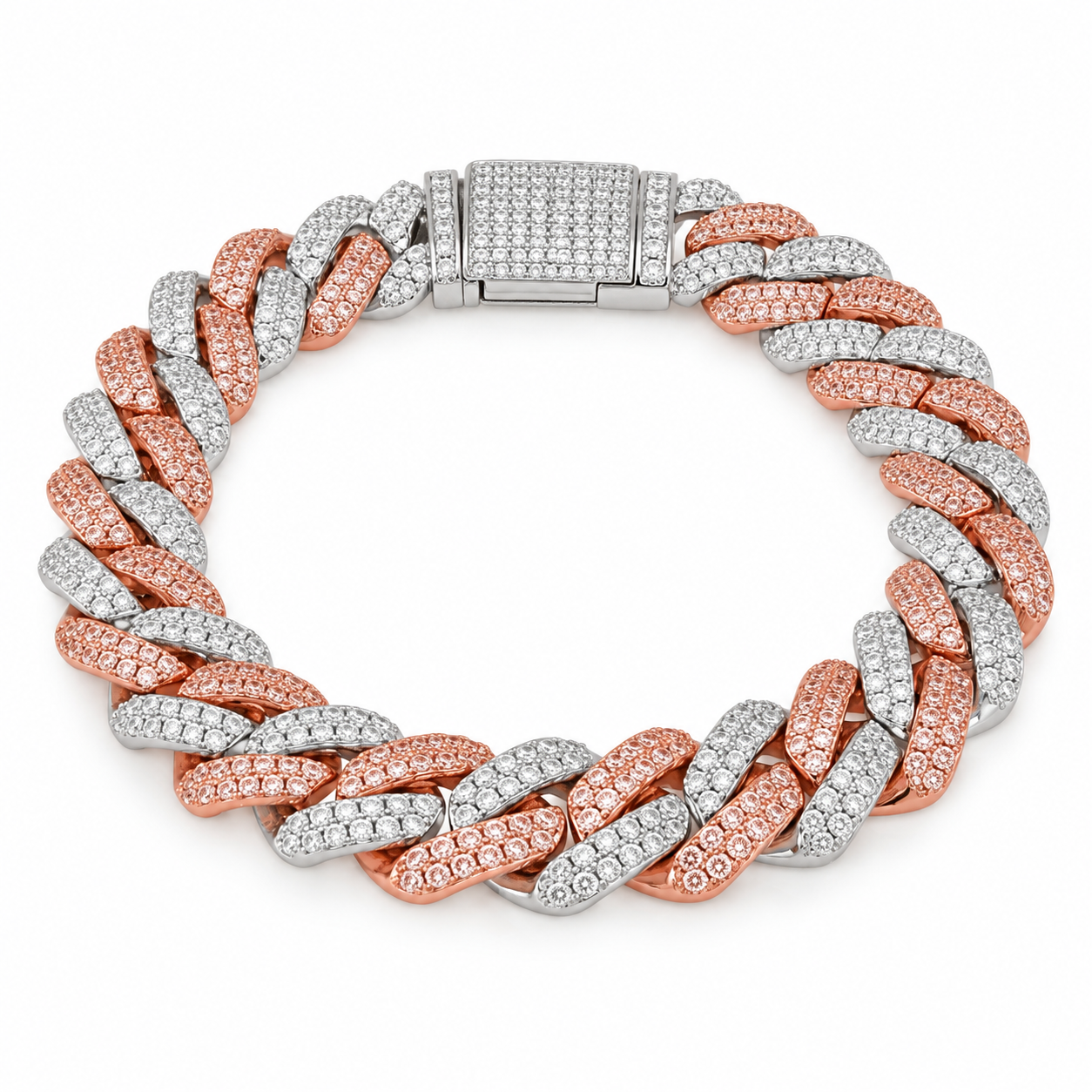 Two-Tone Pave Cuban Link Moissanite Bracelet