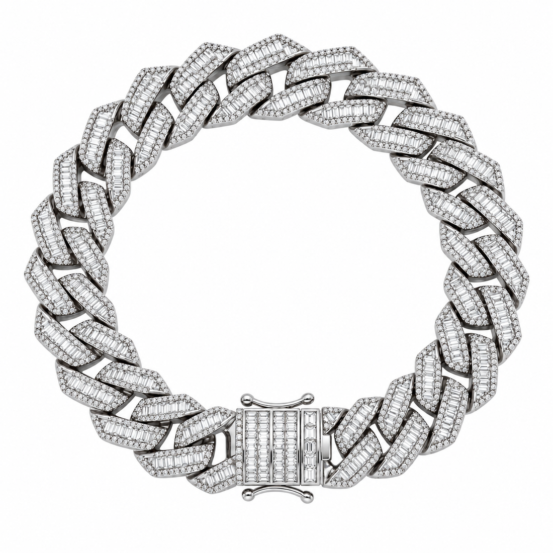13mm Moissanite Baguette Diamond Cuban Link Bracelet with Pave Setting