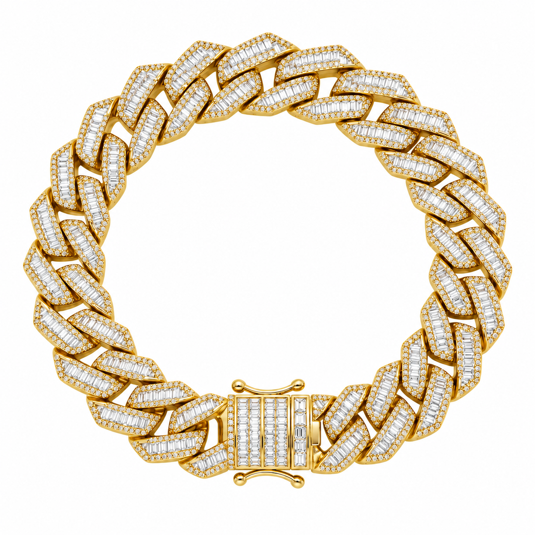 13mm Moissanite Baguette Diamond Cuban Link Bracelet with Pave Setting