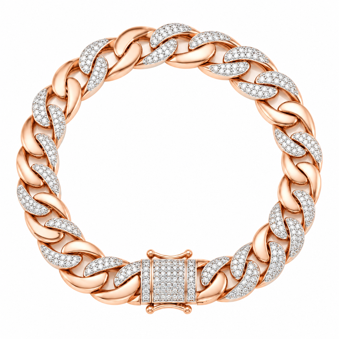 13mm Moissanite Alternating Pave Setting Cuban Link Bracelet