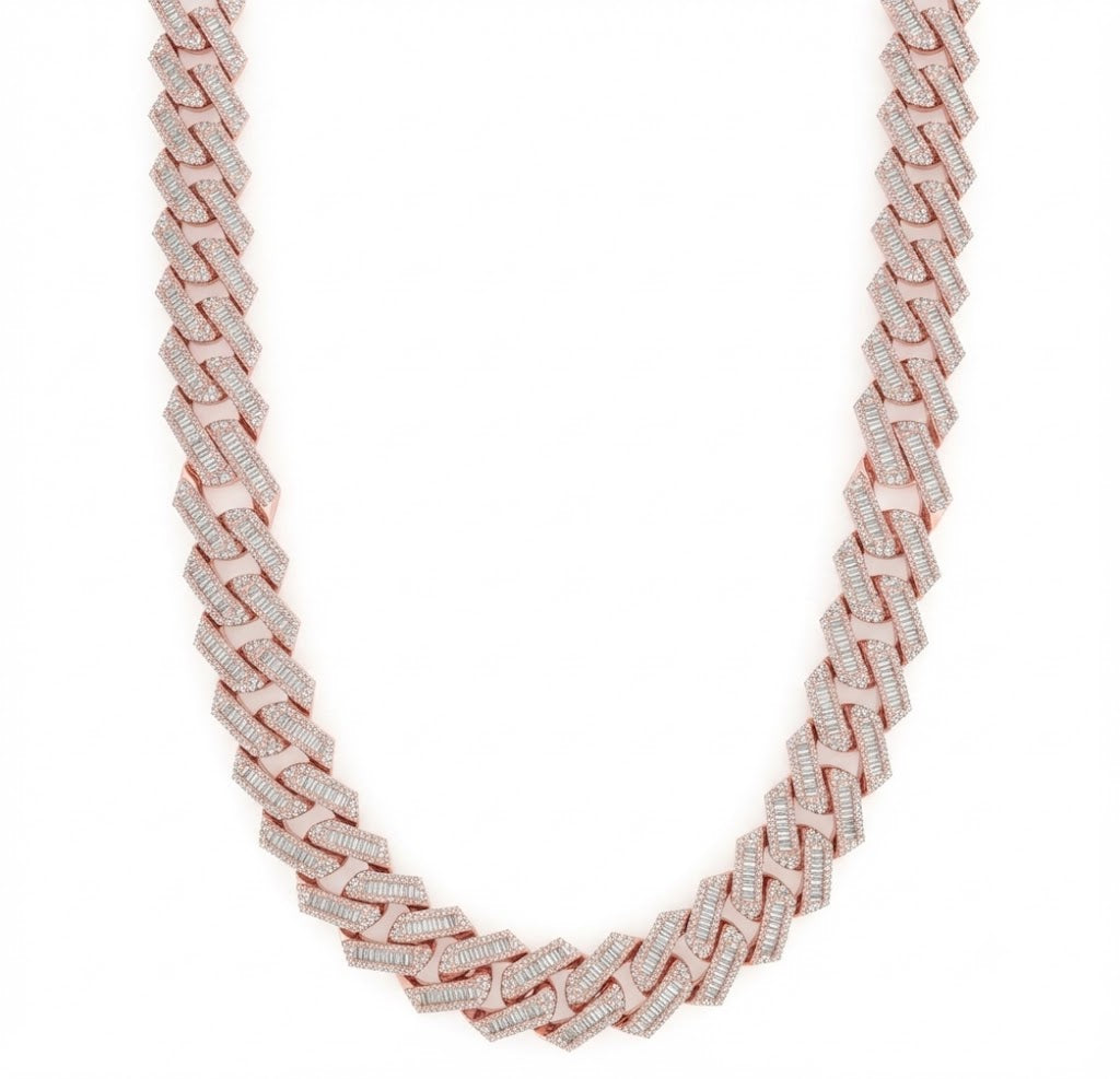 13mm Iced Out Moissanite Baguette Cuban Link Chain – 5mm Wide