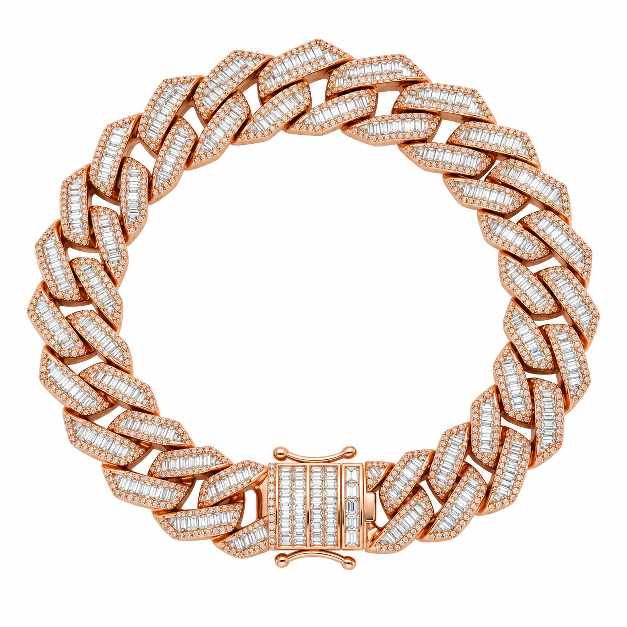 13mm Moissanite Baguette Diamond Cuban Link Bracelet with Pave Setting
