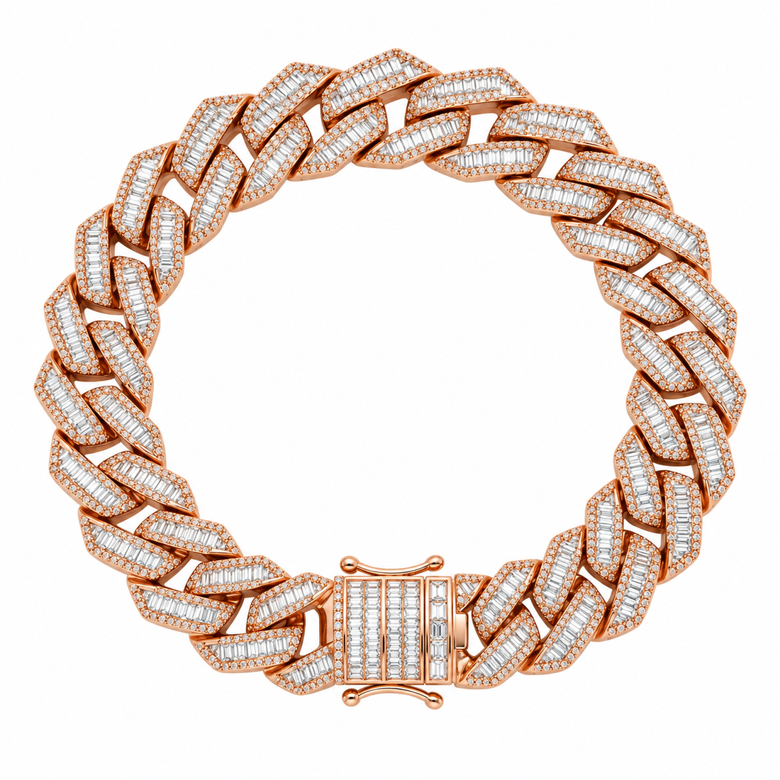 13mm Moissanite Baguette Diamond Cuban Link Bracelet with Pave Setting