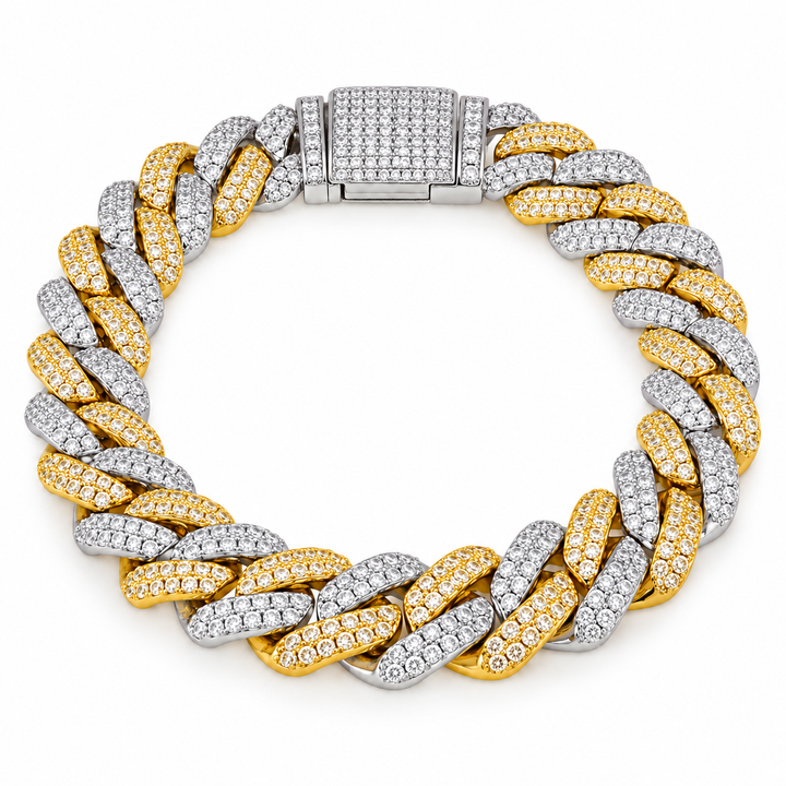 Two-Tone Pave Cuban Link Moissanite Bracelet