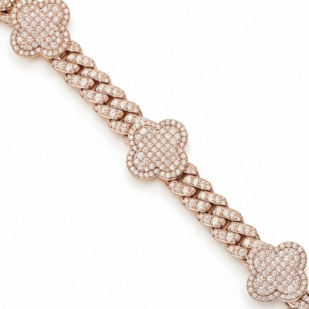Clover Cuban Link Moissanite Bracelet