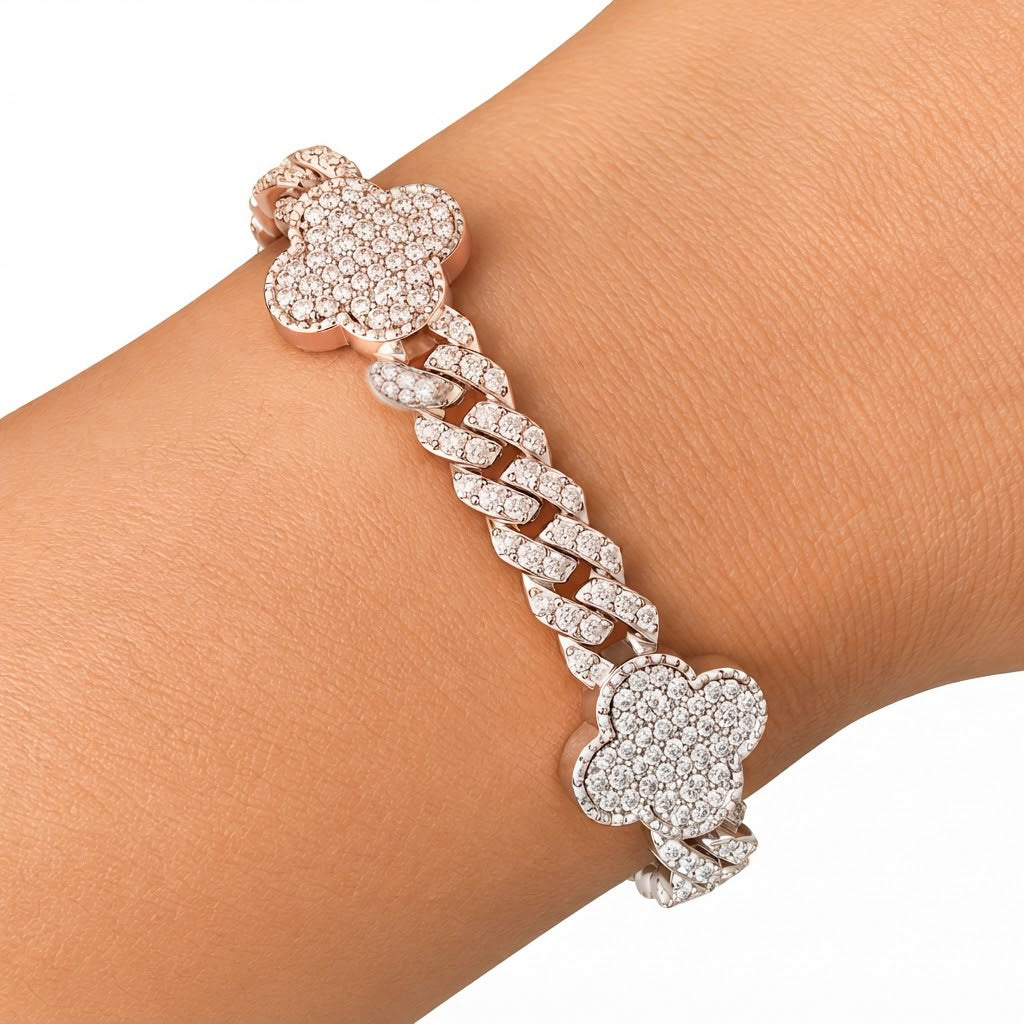 Clover Cuban Link Moissanite Bracelet