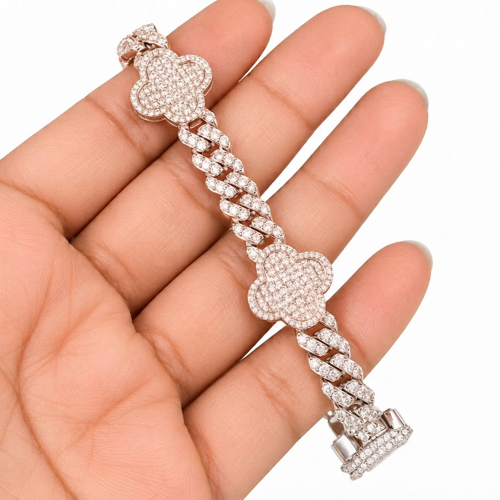 Clover Cuban Link Moissanite Bracelet