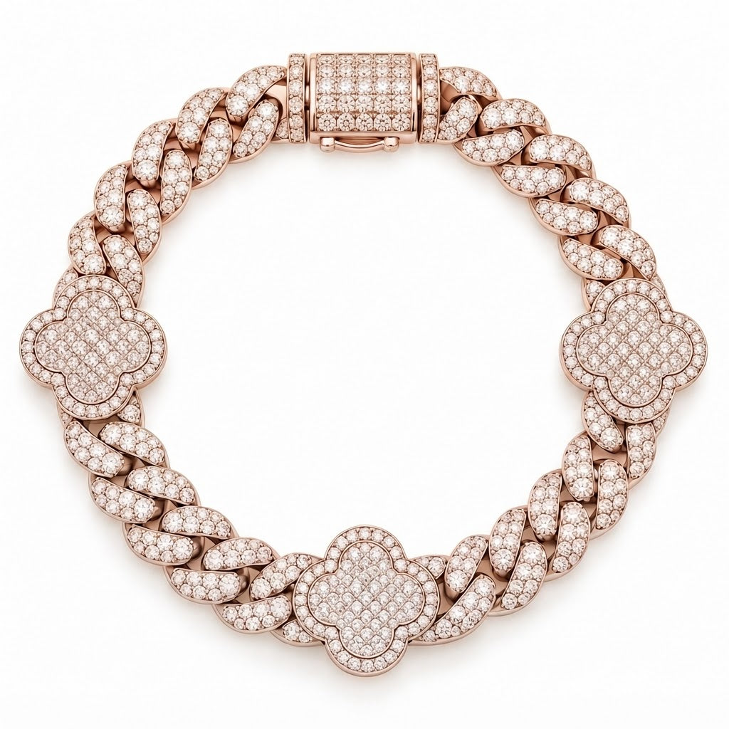 Clover Cuban Link Moissanite Bracelet