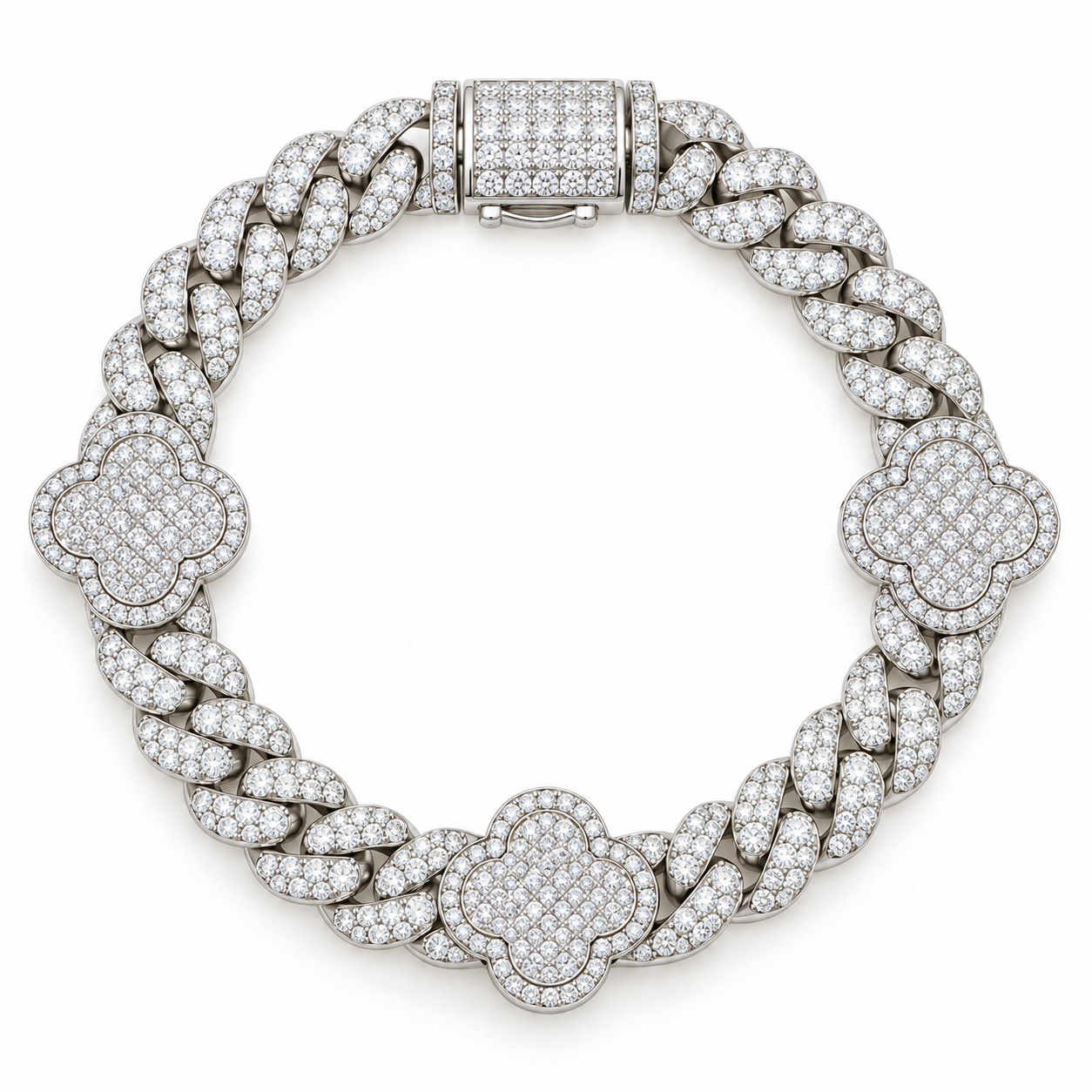 Clover Cuban Link Moissanite Bracelet