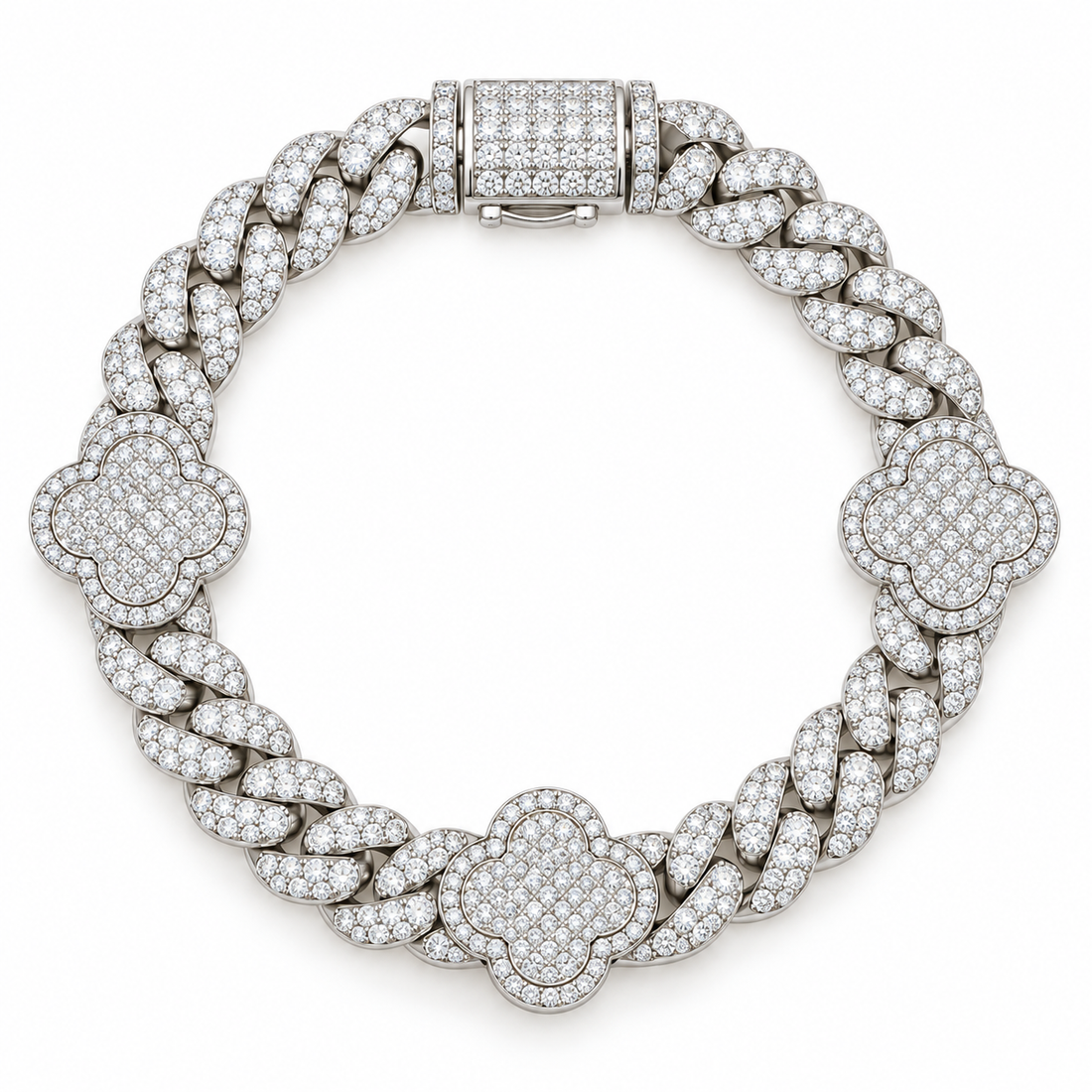 Clover Cuban Link Moissanite Bracelet