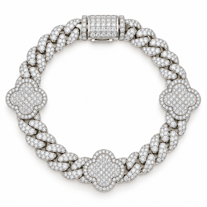 Clover Cuban Link Moissanite Bracelet