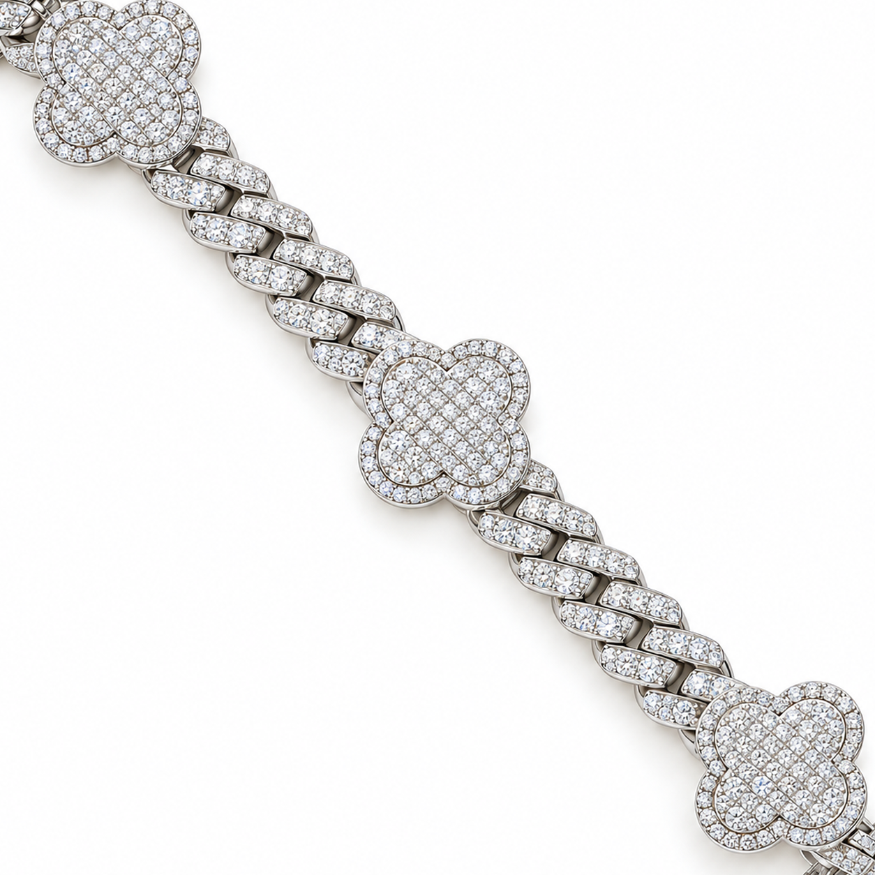 Clover Cuban Link Moissanite Bracelet