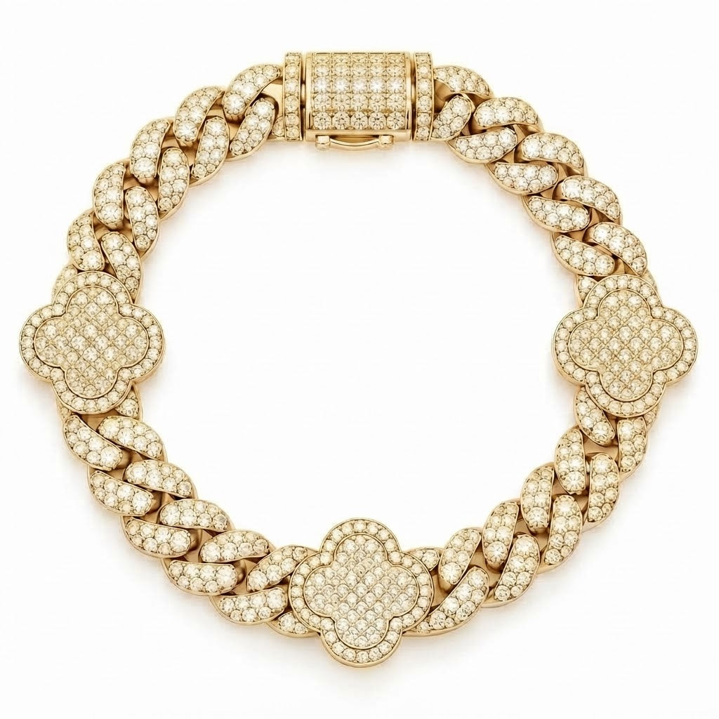Clover Cuban Link Moissanite Bracelet
