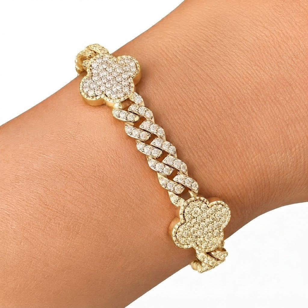 Clover Cuban Link Moissanite Bracelet