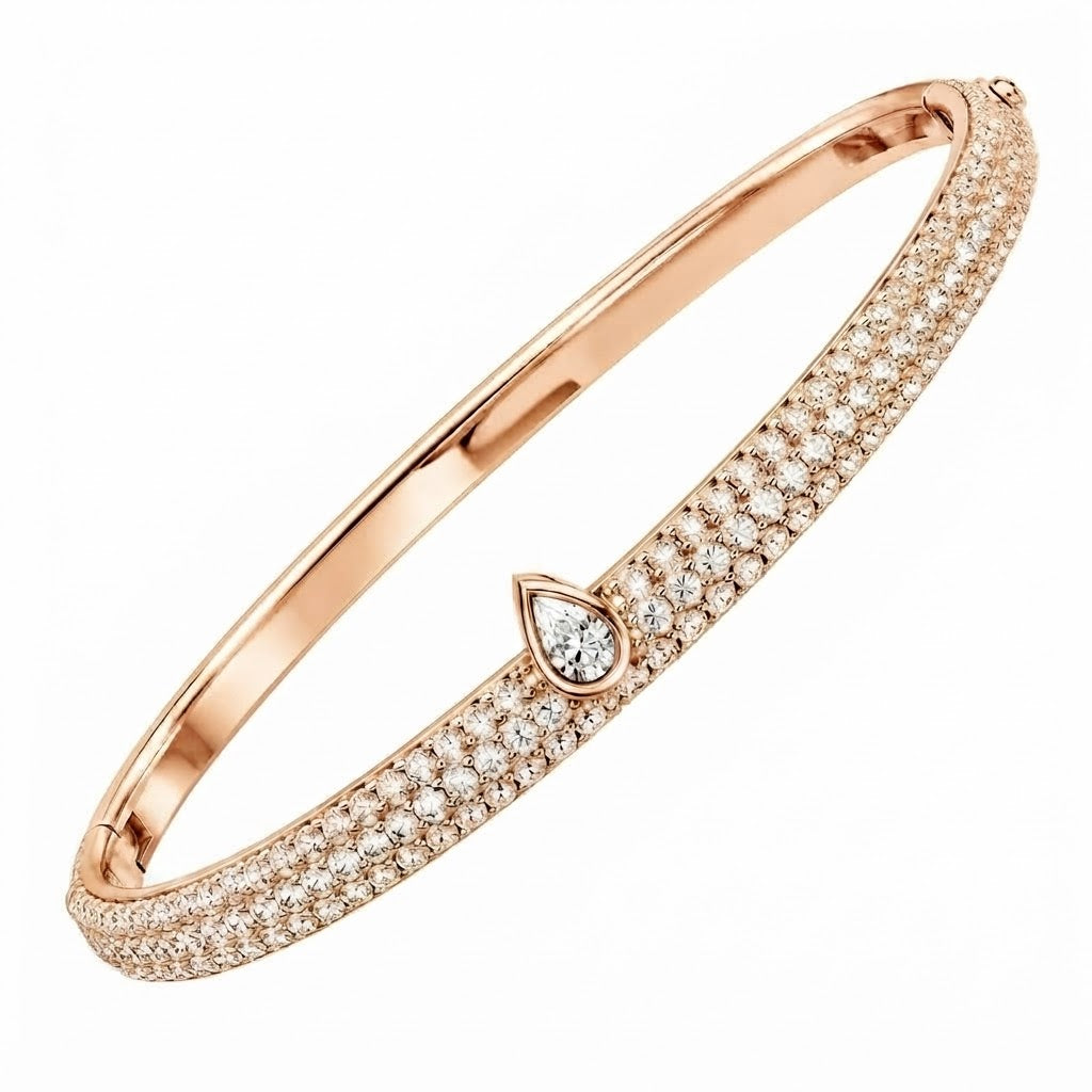 Pave Moissanite Pear Diamond Bangle Bracelet