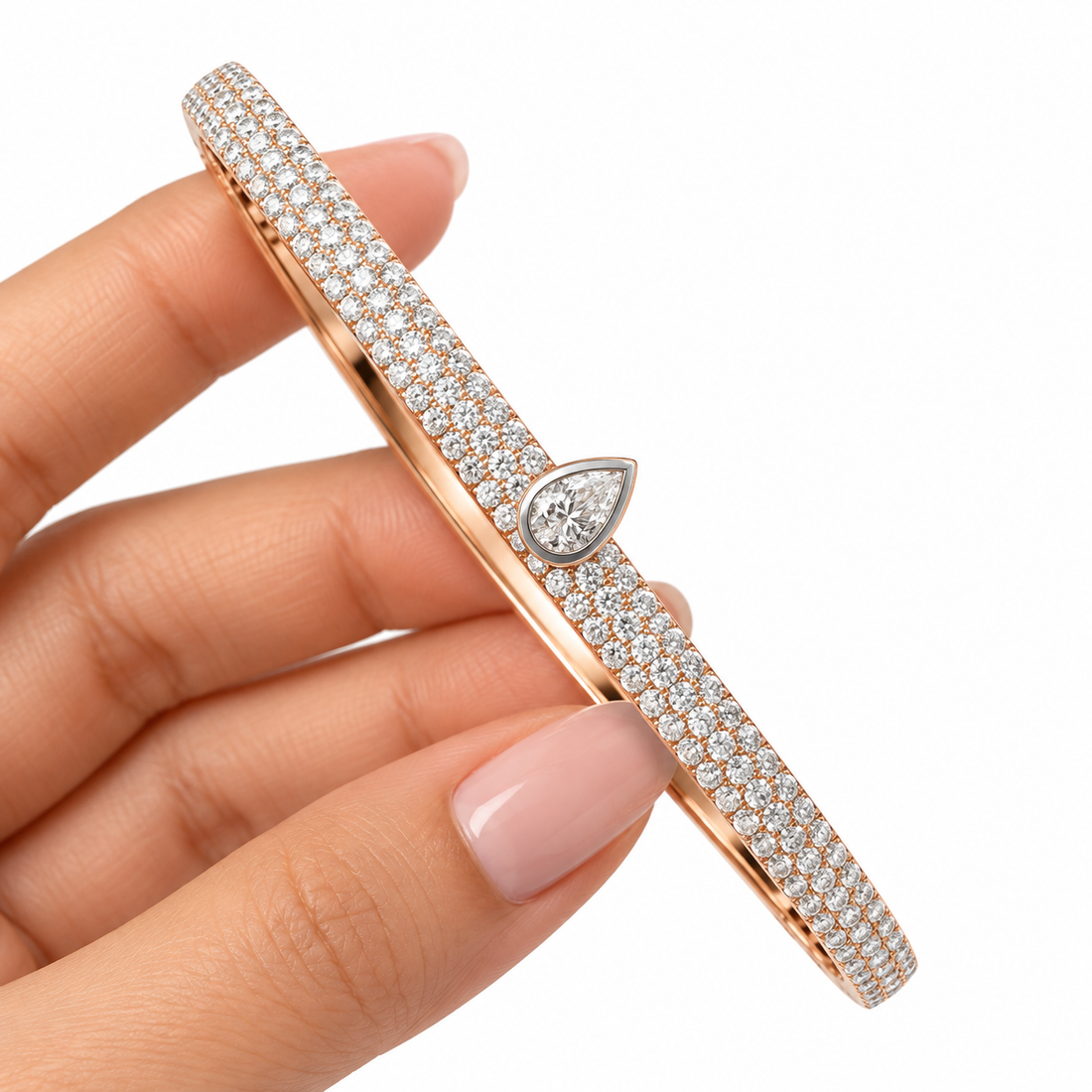 Pave Moissanite Pear Diamond Bangle Bracelet