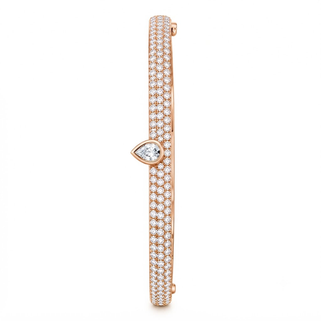 Pave Moissanite Pear Diamond Bangle Bracelet