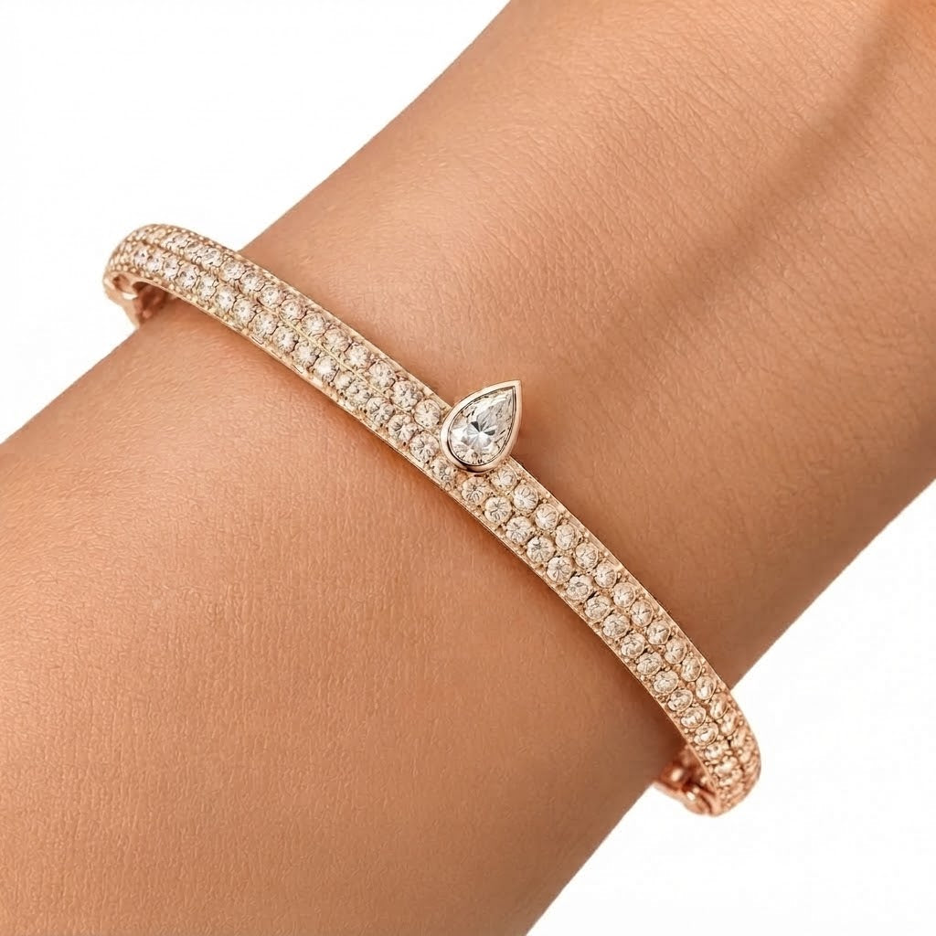 Pave Moissanite Pear Diamond Bangle Bracelet