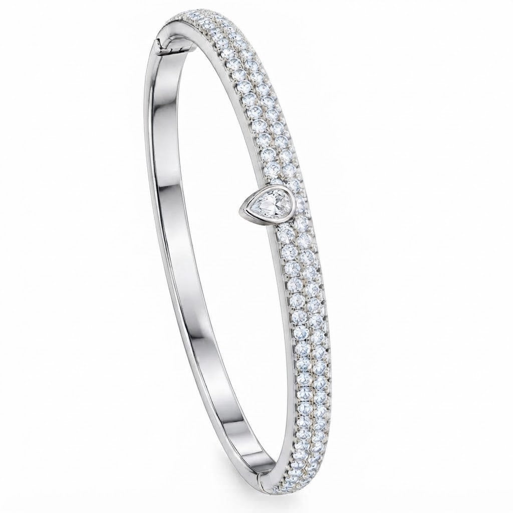 Pave Moissanite Pear Diamond Bangle Bracelet