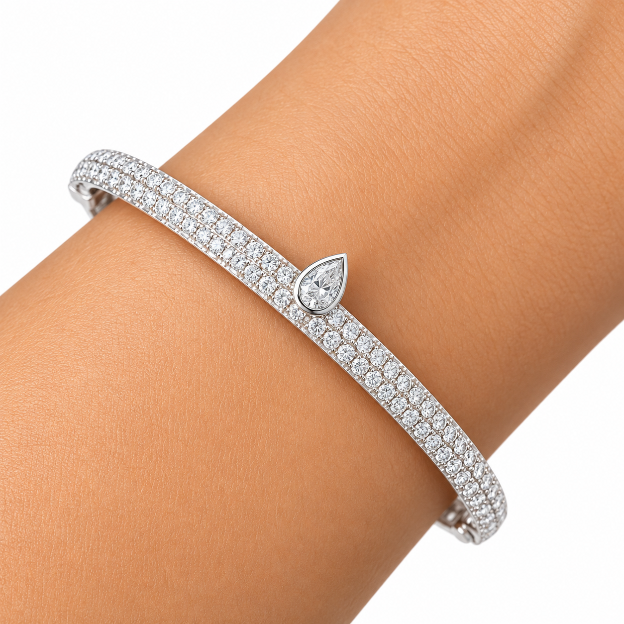 Pave Moissanite Pear Diamond Bangle Bracelet