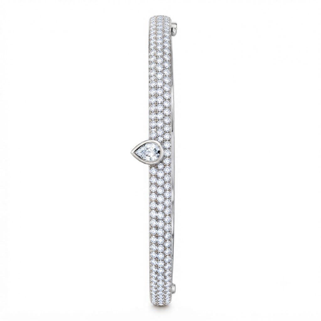 Pave Moissanite Pear Diamond Bangle Bracelet