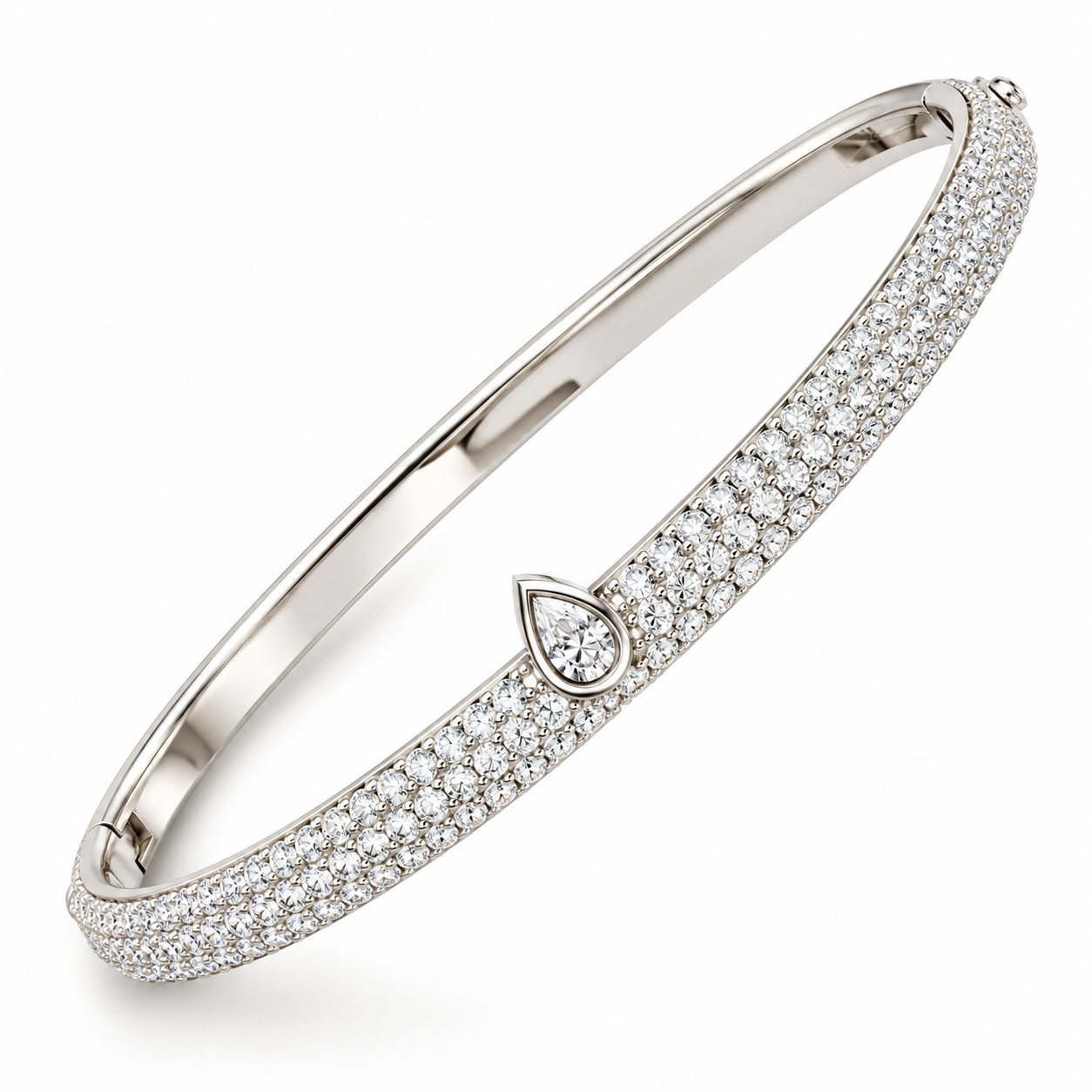 Pave Moissanite Pear Diamond Bangle Bracelet