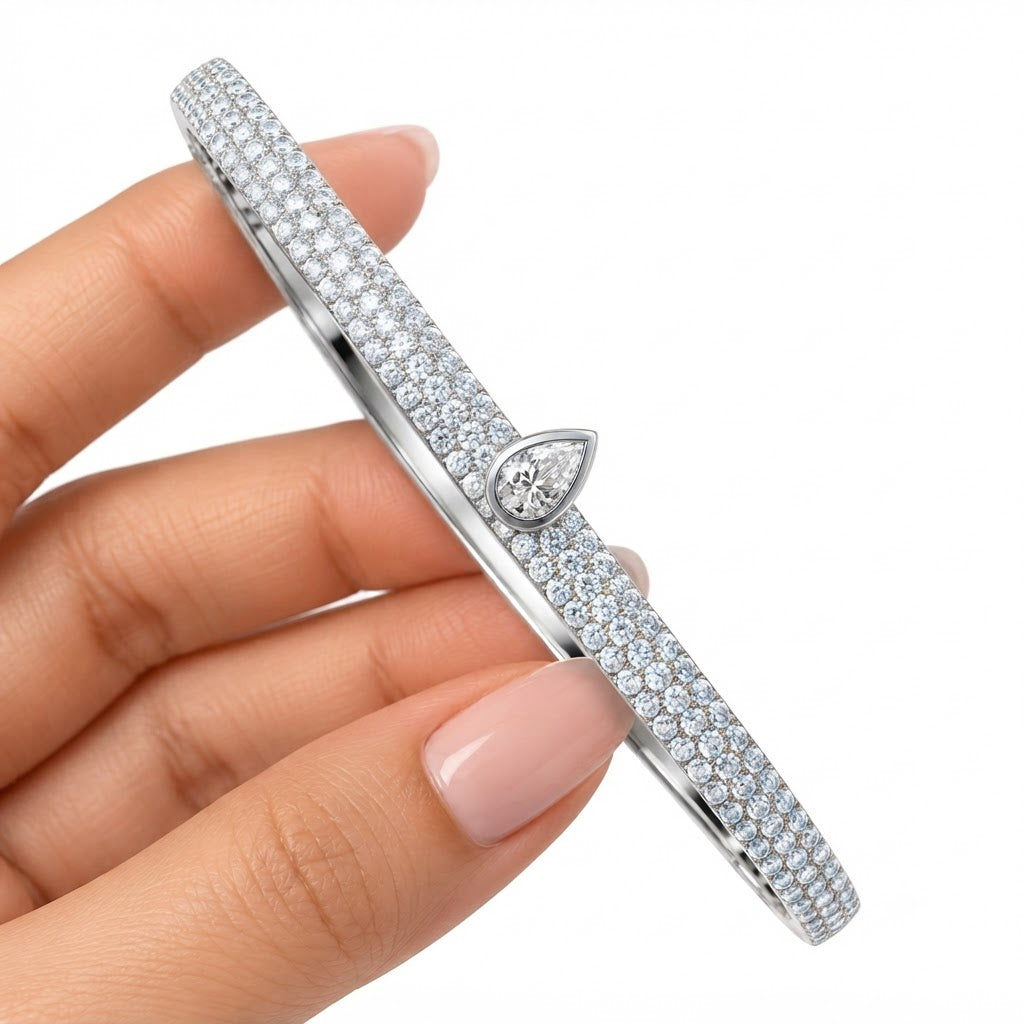 Pave Moissanite Pear Diamond Bangle Bracelet