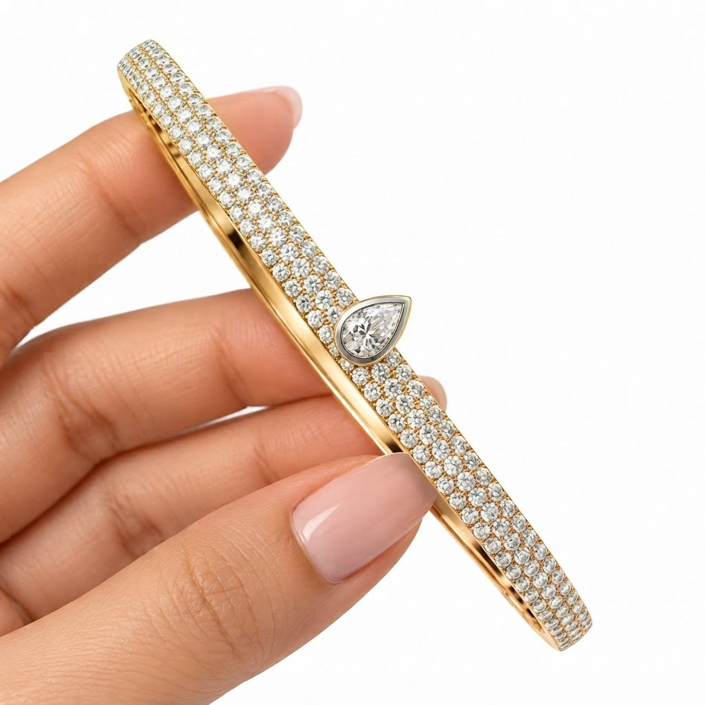 Pave Moissanite Pear Diamond Bangle Bracelet