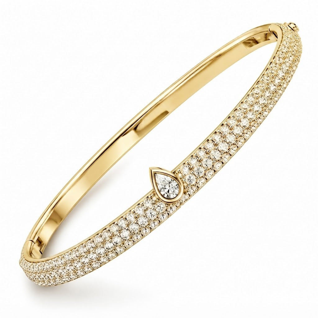 Pave Moissanite Pear Diamond Bangle Bracelet