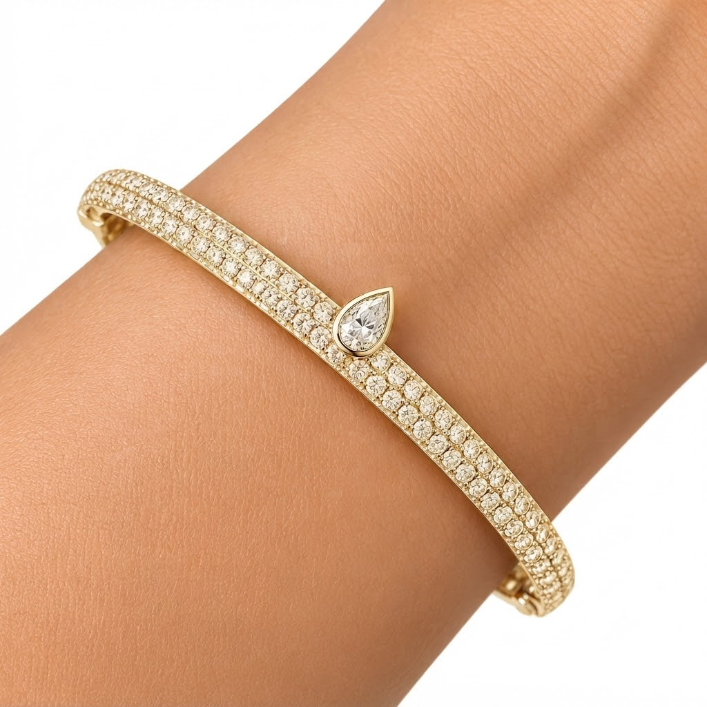 Pave Moissanite Pear Diamond Bangle Bracelet