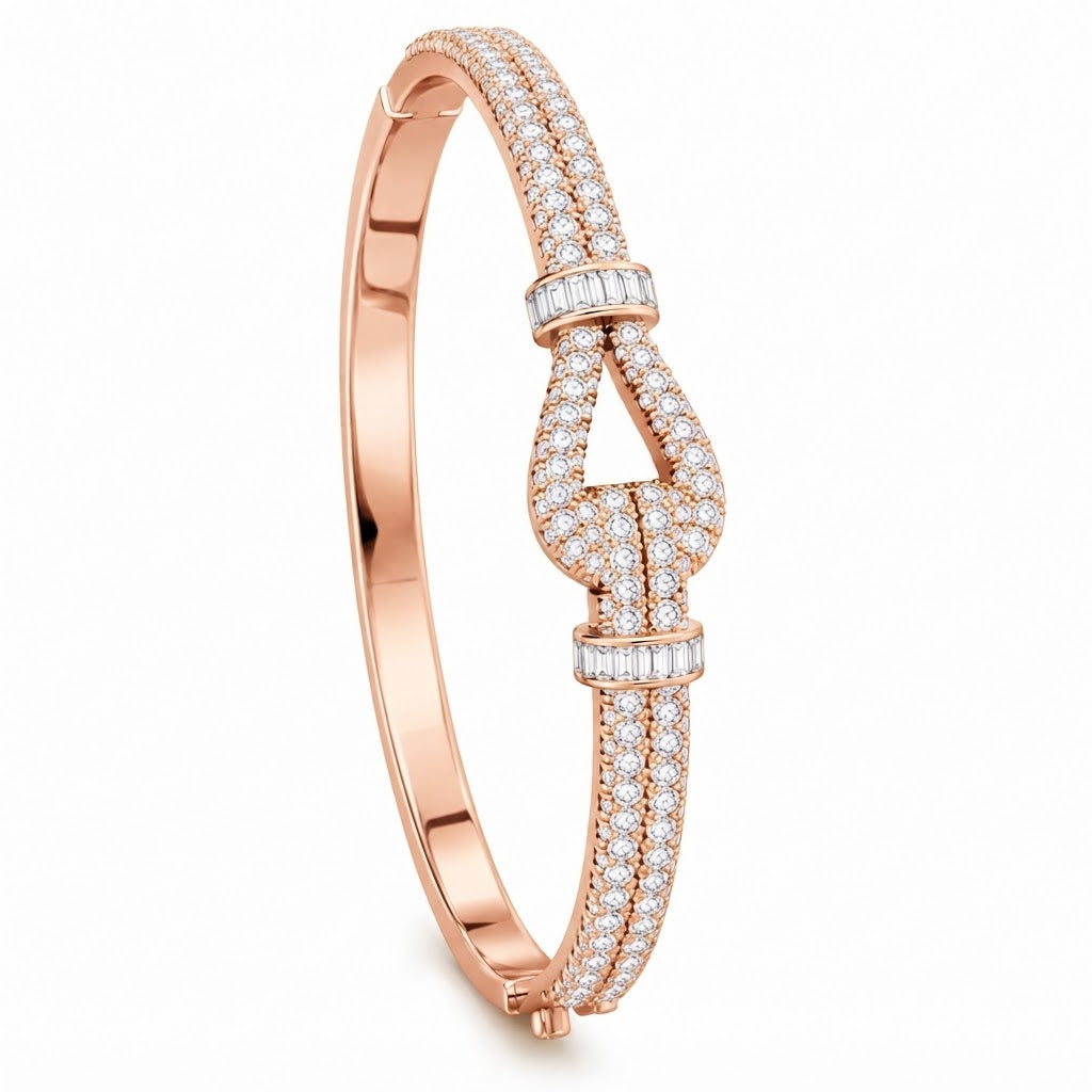 Pave Moissanite Double Row Knot Bangle Bracelet