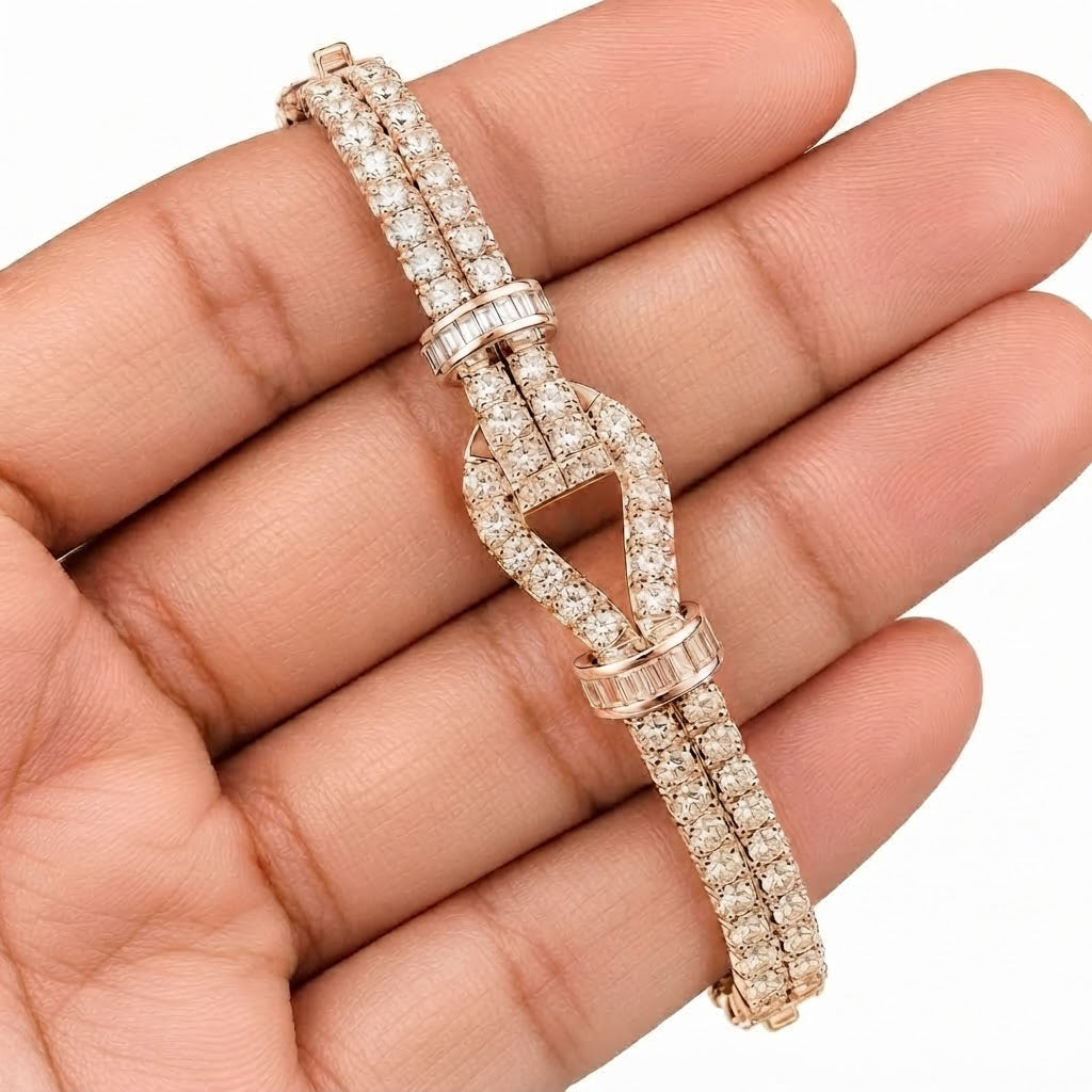 Pave Moissanite Double Row Knot Bangle Bracelet