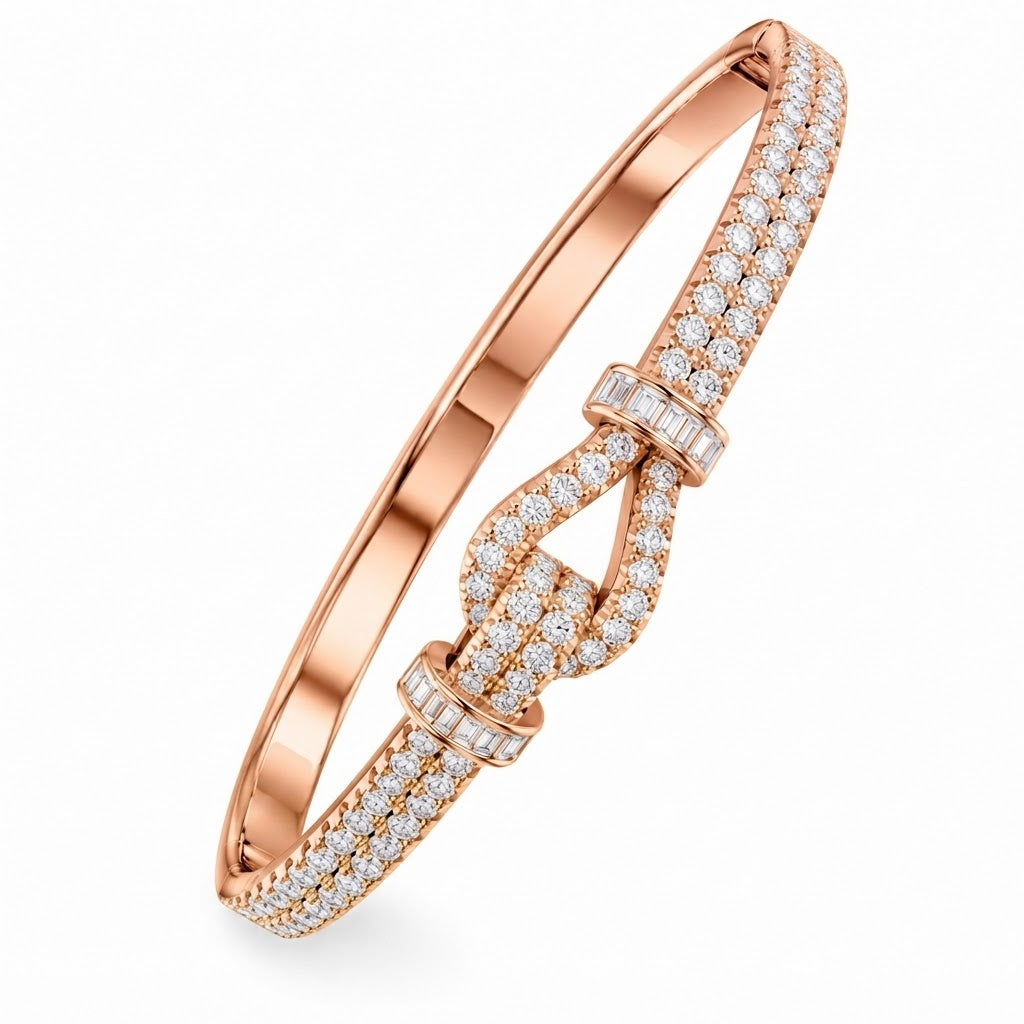 Pave Moissanite Double Row Knot Bangle Bracelet