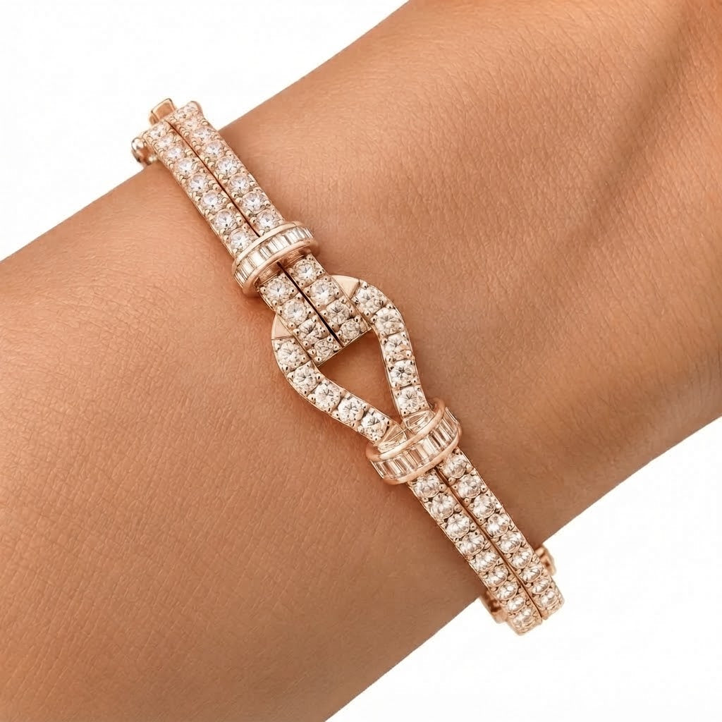 Pave Moissanite Double Row Knot Bangle Bracelet