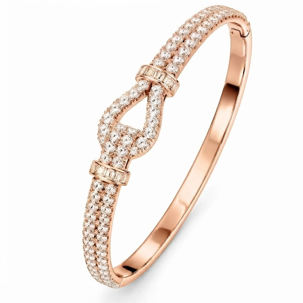 Pave Moissanite Double Row Knot Bangle Bracelet