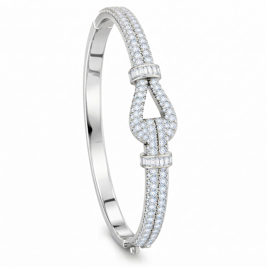 Pave Moissanite Double Row Knot Bangle Bracelet