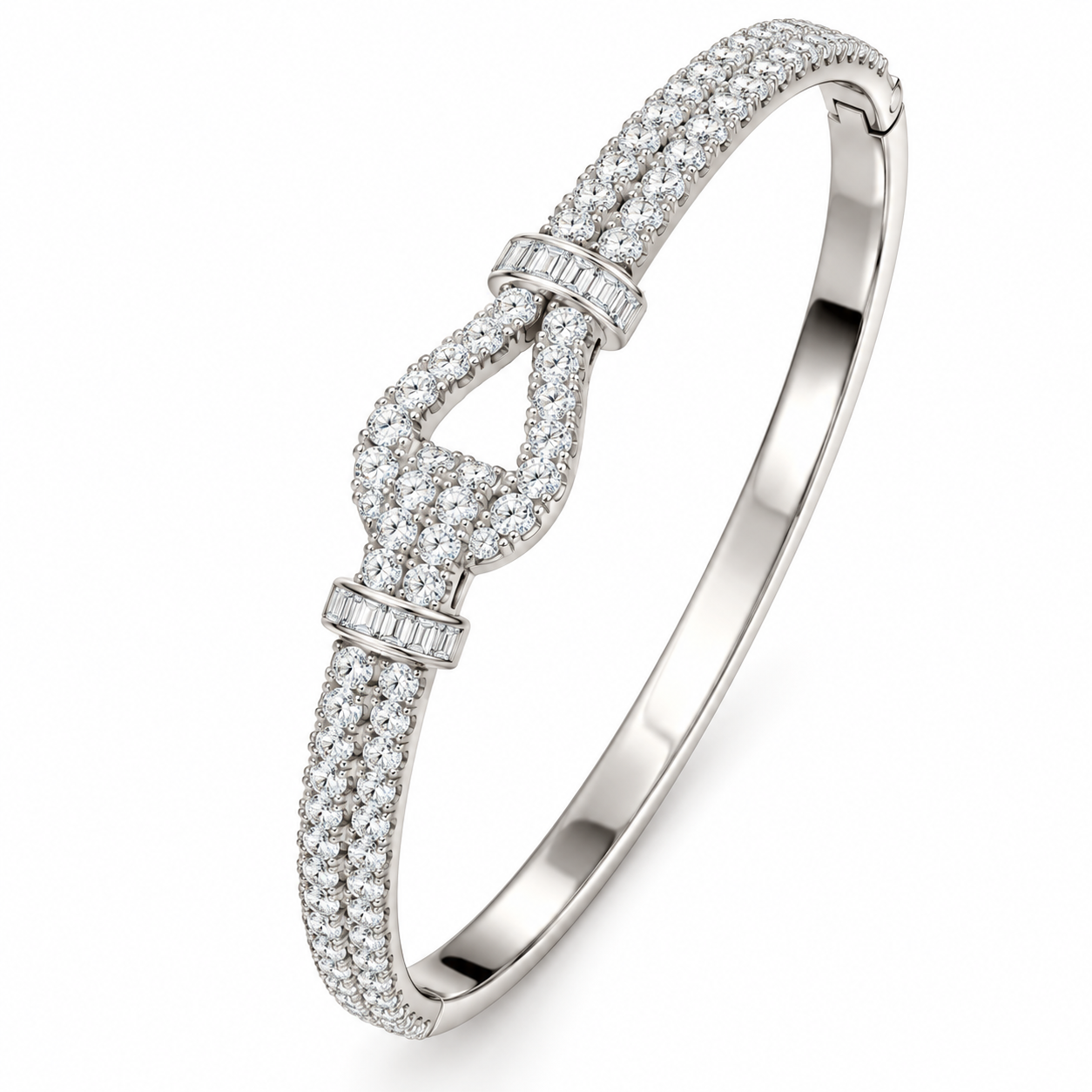 Pave Moissanite Double Row Knot Bangle Bracelet