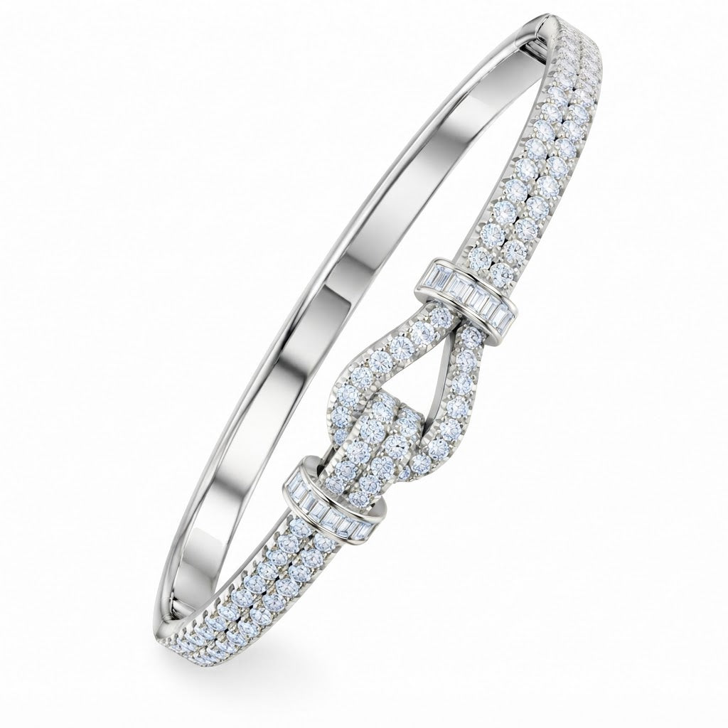 Pave Moissanite Double Row Knot Bangle Bracelet