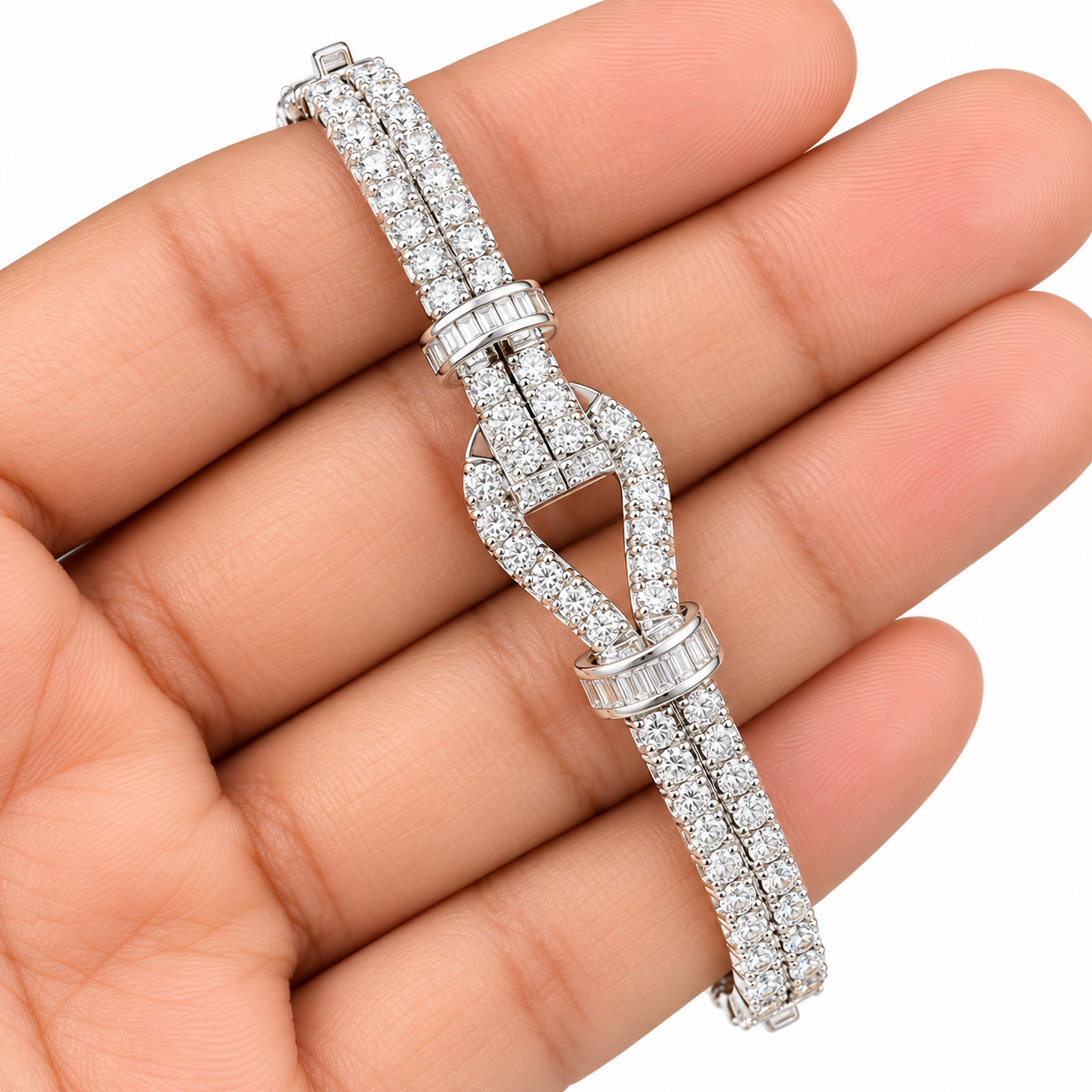 Pave Moissanite Double Row Knot Bangle Bracelet