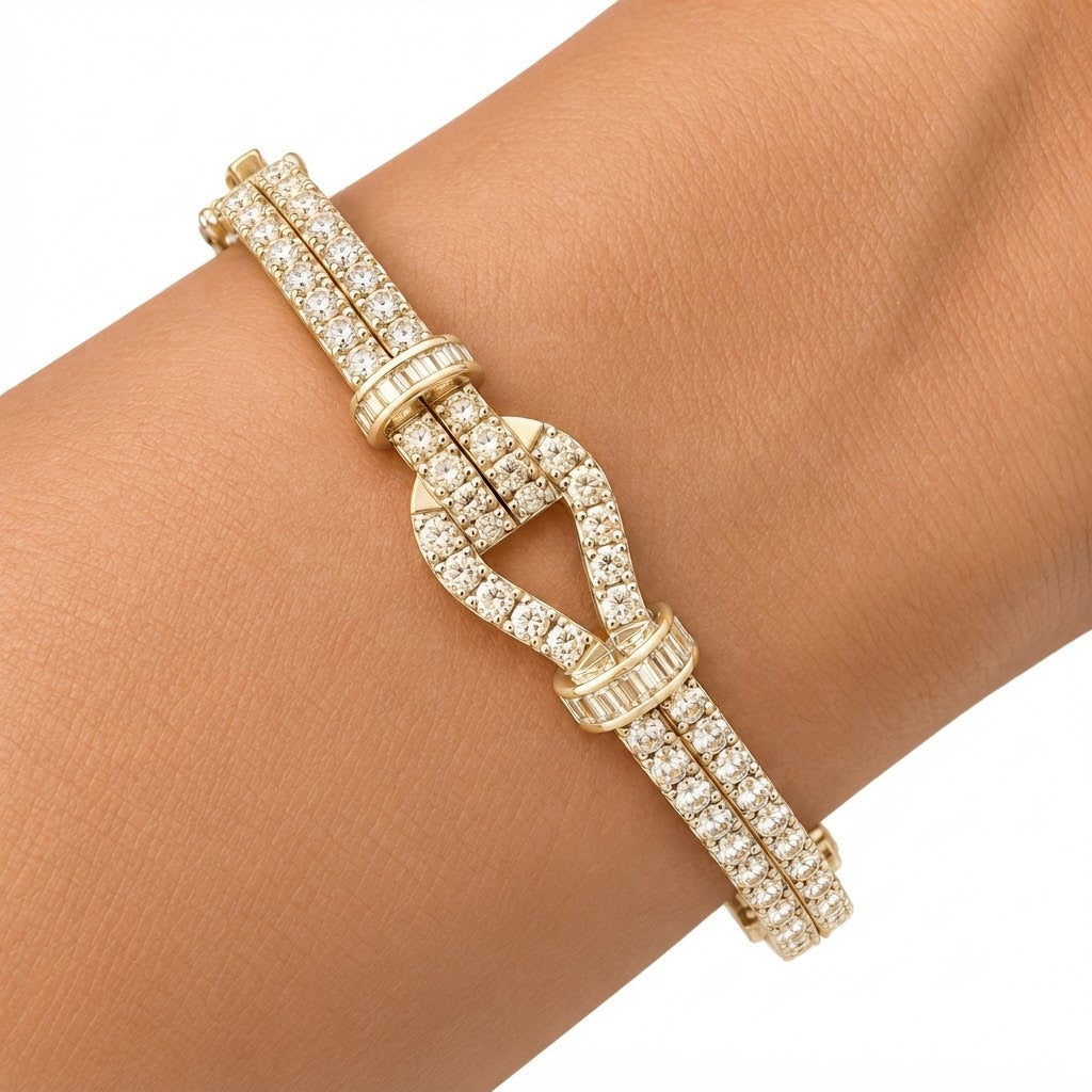 Pave Moissanite Double Row Knot Bangle Bracelet