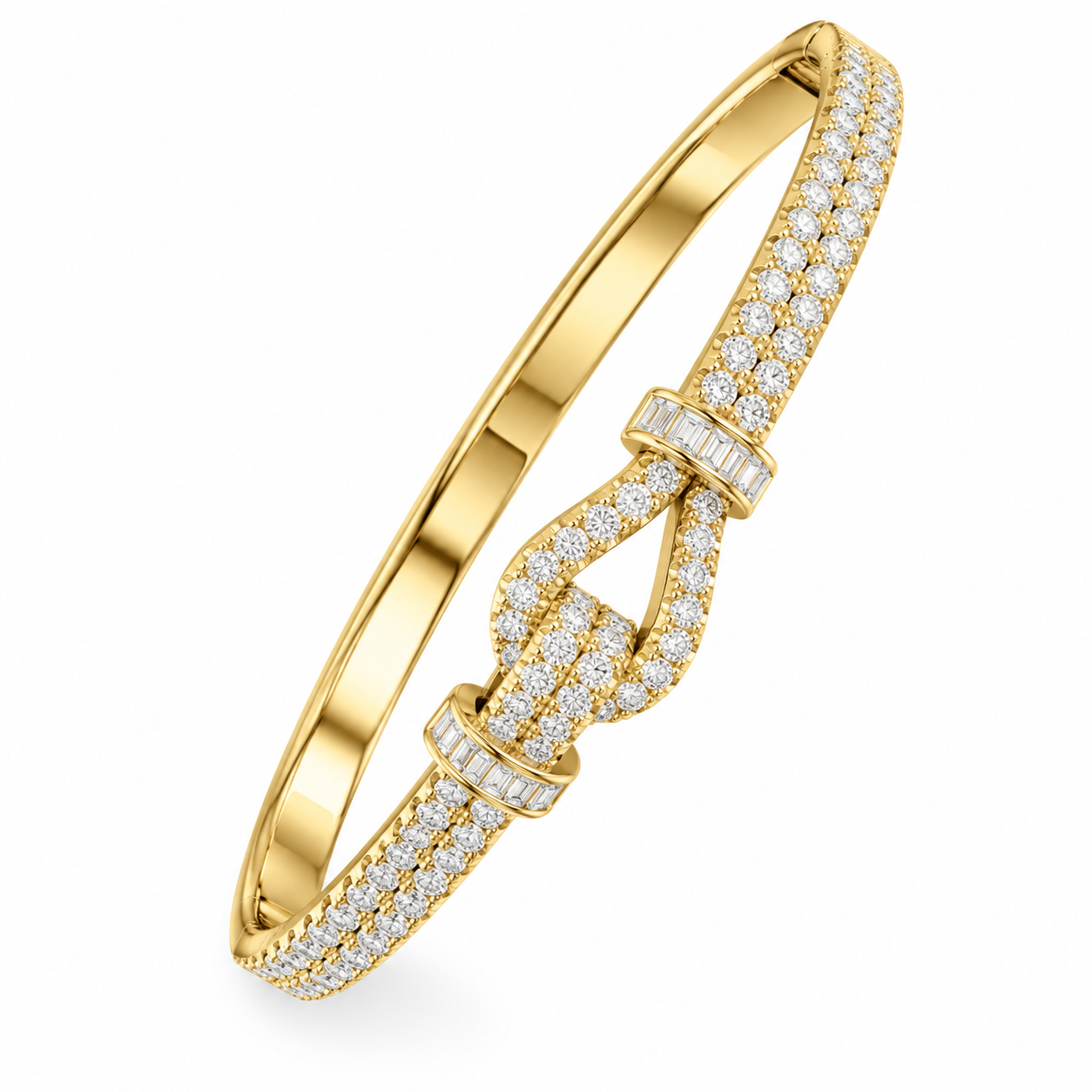 Pave Moissanite Double Row Knot Bangle Bracelet