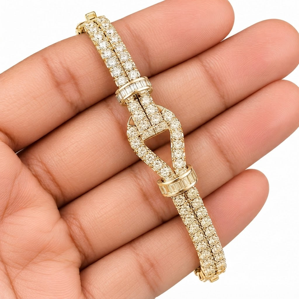 Pave Moissanite Double Row Knot Bangle Bracelet