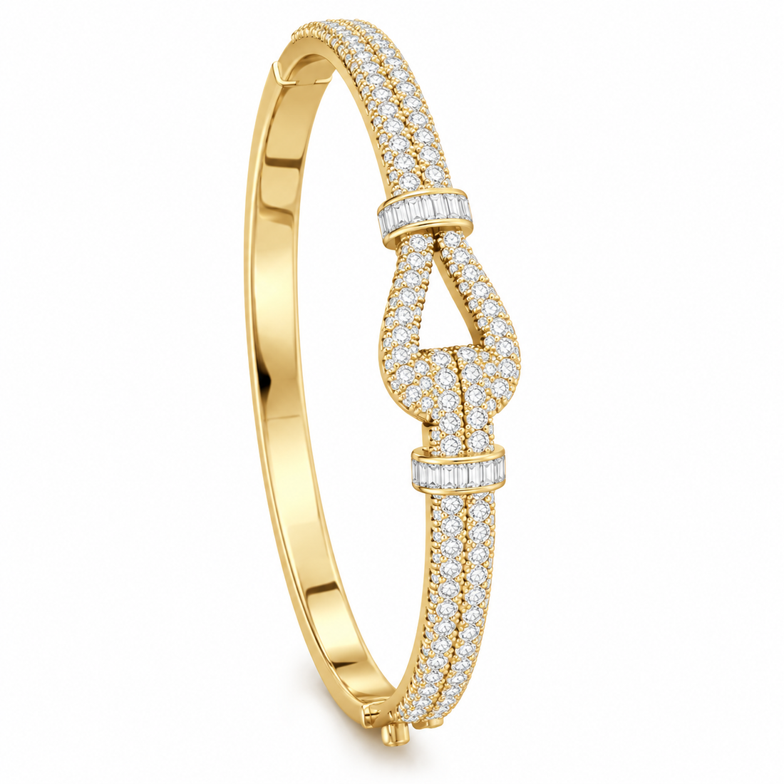Pave Moissanite Double Row Knot Bangle Bracelet