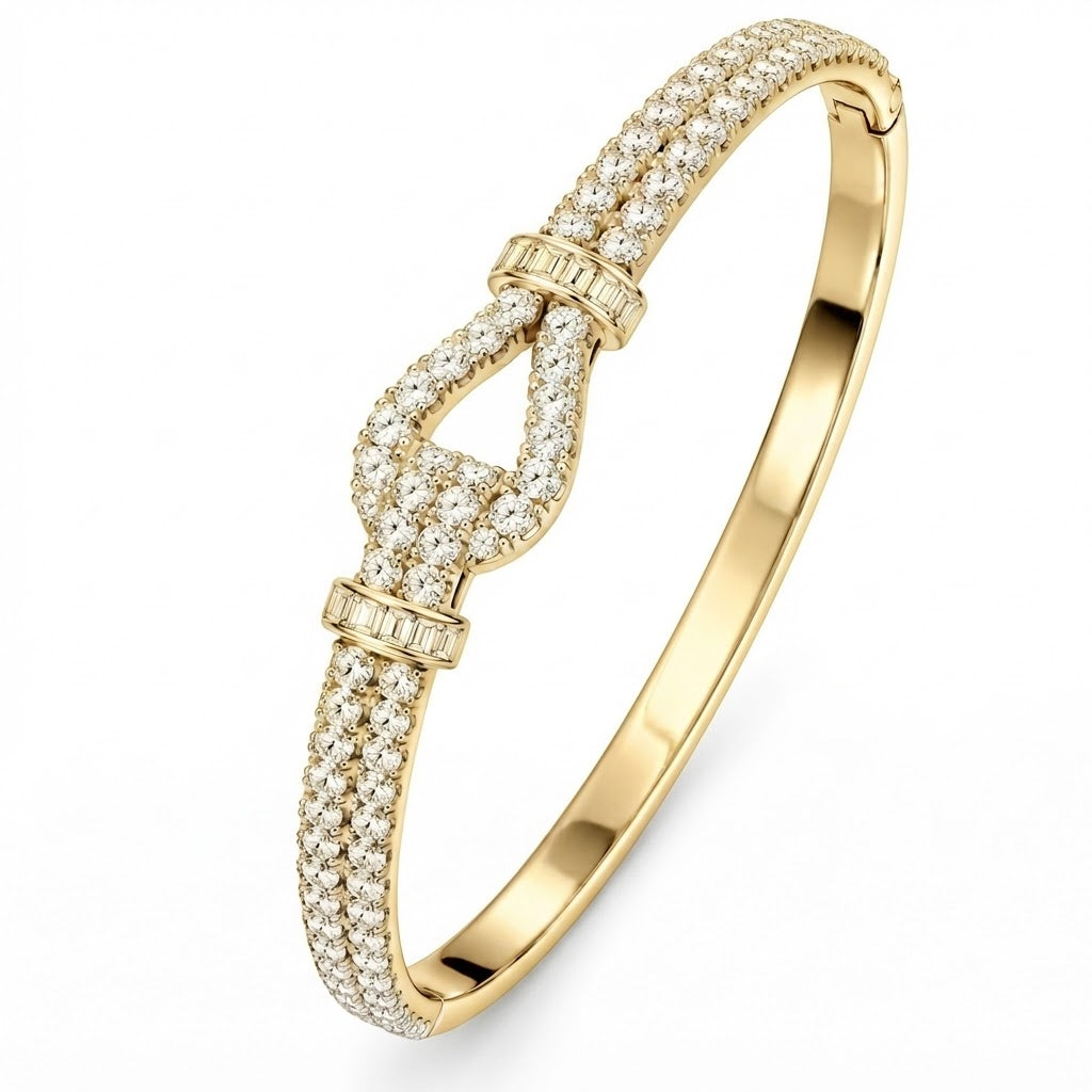Pave Moissanite Double Row Knot Bangle Bracelet
