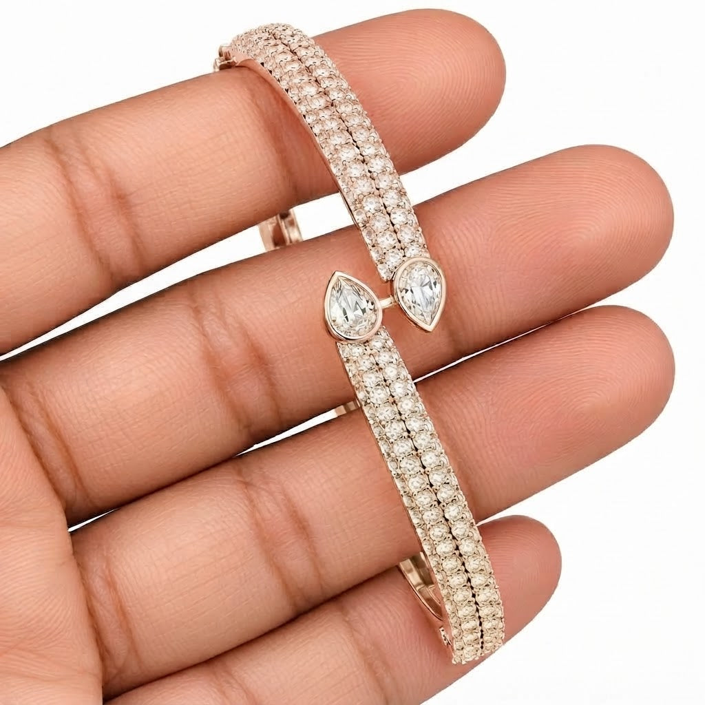 Moissanite Teardrop Open Cuff Bangle Bracelet
