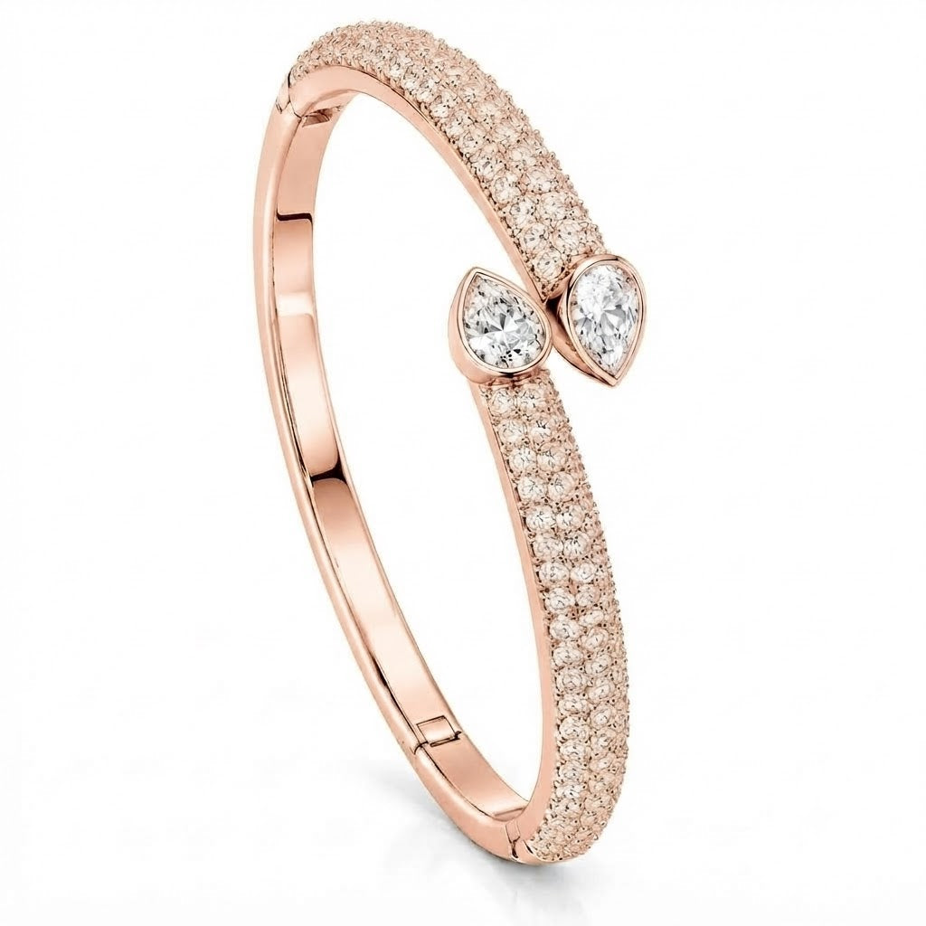 Moissanite Teardrop Open Cuff Bangle Bracelet